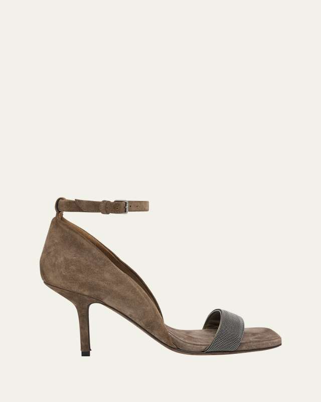 Monili Ankle-Strap Suede Sandals